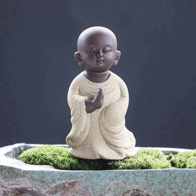 紫砂茶宠小和尚摆件可爱小沙弥人物家居饰品禅意茶盘装饰茶道配件