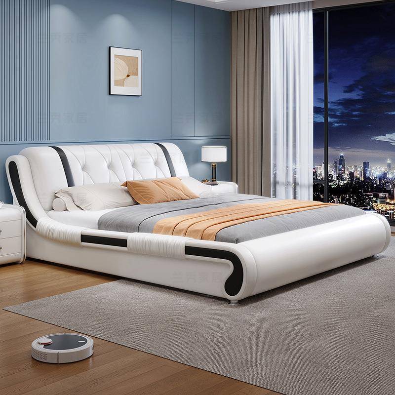 北欧真皮床现代简约榻榻米双人床主卧轻奢1.5米软包大床卧室极简