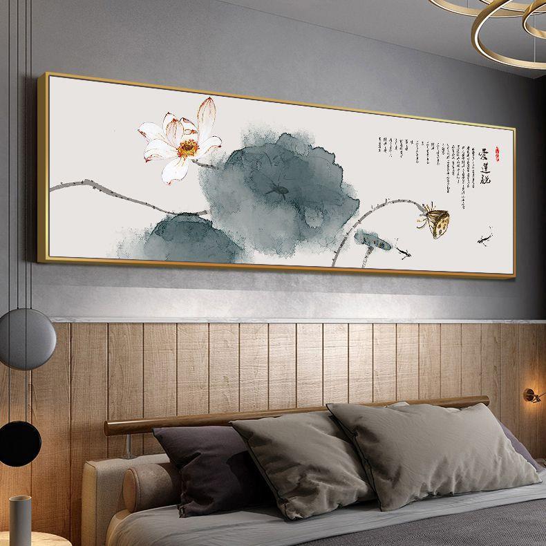 新中式现代简约壁画怀旧古韵水墨荷花挂画花开富贵卧室床头装饰画