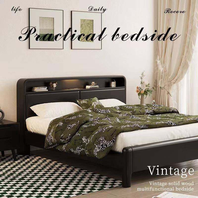北欧实木床黑色现代简约主卧大床简易床双人复古卧室气压储物床,电子元器件市场,其它元器件,淘宝优惠券,粉丝福利购,淘宝优惠卷