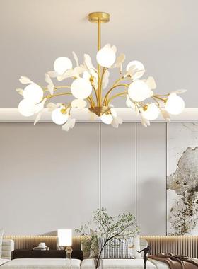 银杏叶枝形全铜吊灯中古餐厅主卧极简枝形美式温馨卧室餐厅吊灯