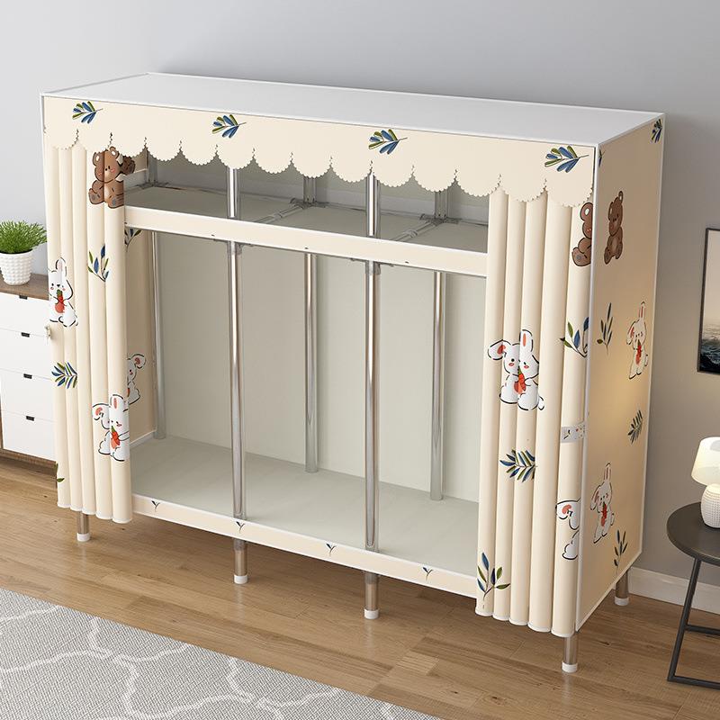 家用卧室简易布衣柜加粗加厚加固全钢架铝合金出租房用