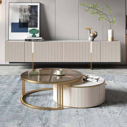 轻奢圆形岩板电视柜茶几组合客厅现代简约小户型地柜家用茶几套装