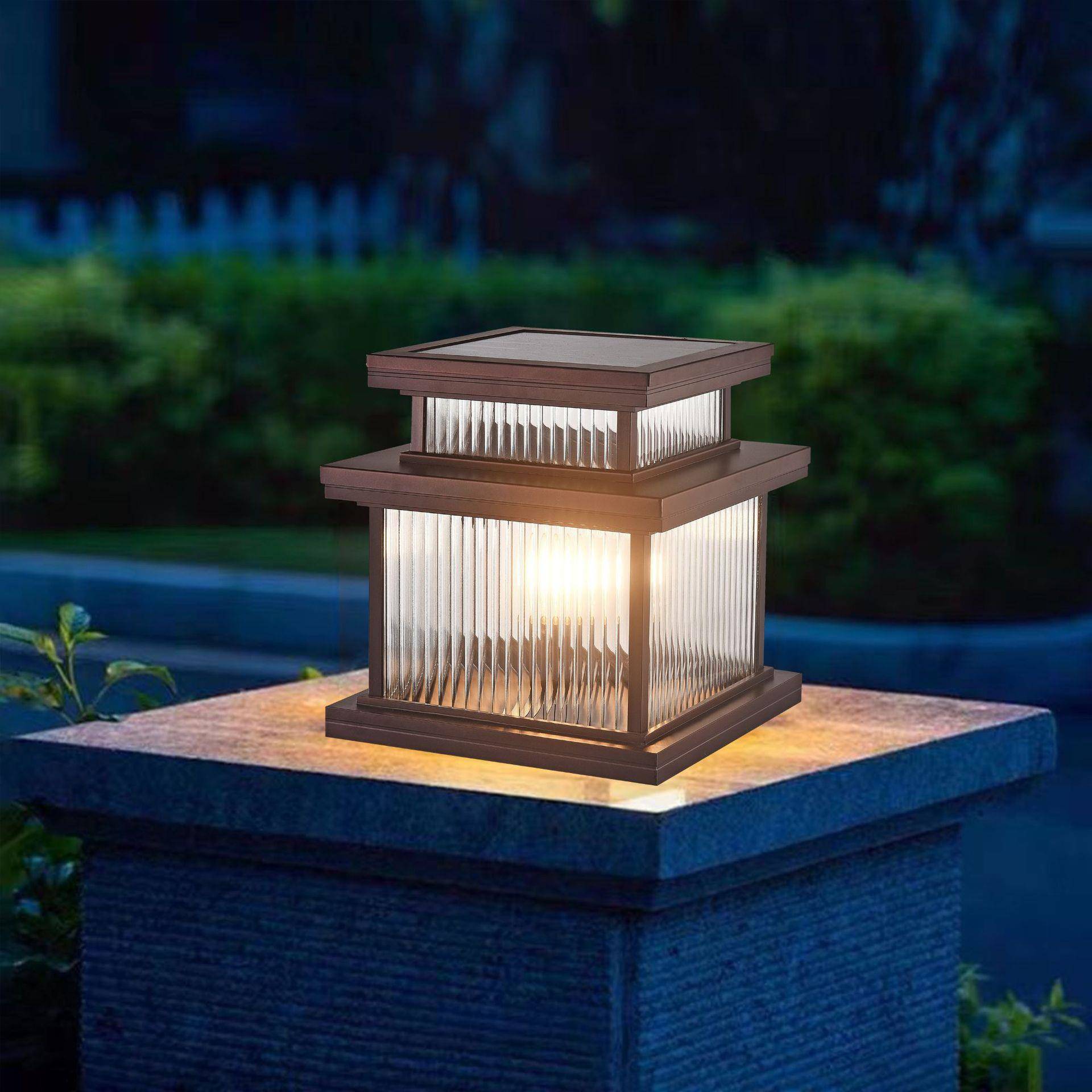 柱头灯太阳能庭院装饰户外别墅花园门灯接电工厂两用超亮围墙