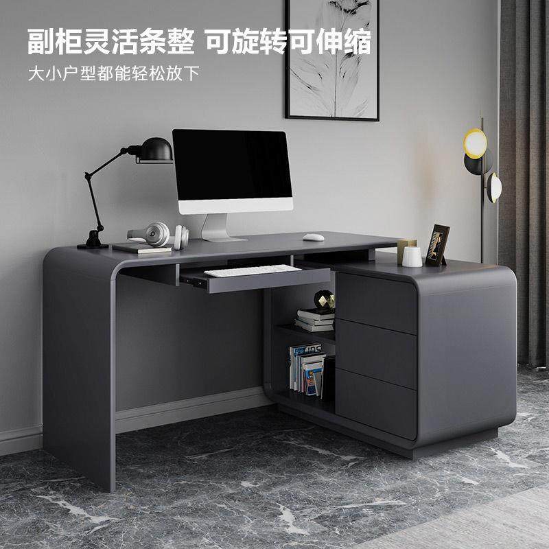 现代简约书桌烤漆卧室桌子家用转角可伸缩办公桌黑色电脑桌椅组合