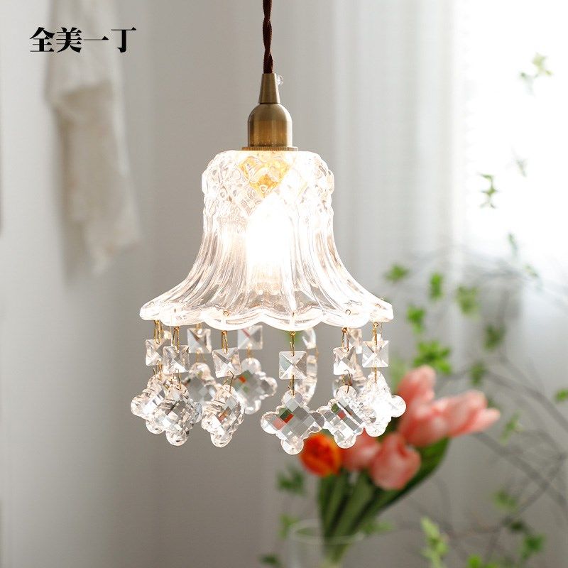 全美一丁卧室床头灯衣帽间 玄关 日式复古刻花玻璃小吊灯