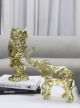 北欧金色镂空狮子马动物雕塑摆件客厅玄关展柜酒柜样板间家居装饰