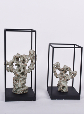 新中式太湖石陶瓷摆件样板房书房茶楼茶室禅意客厅玄关柜软装饰品