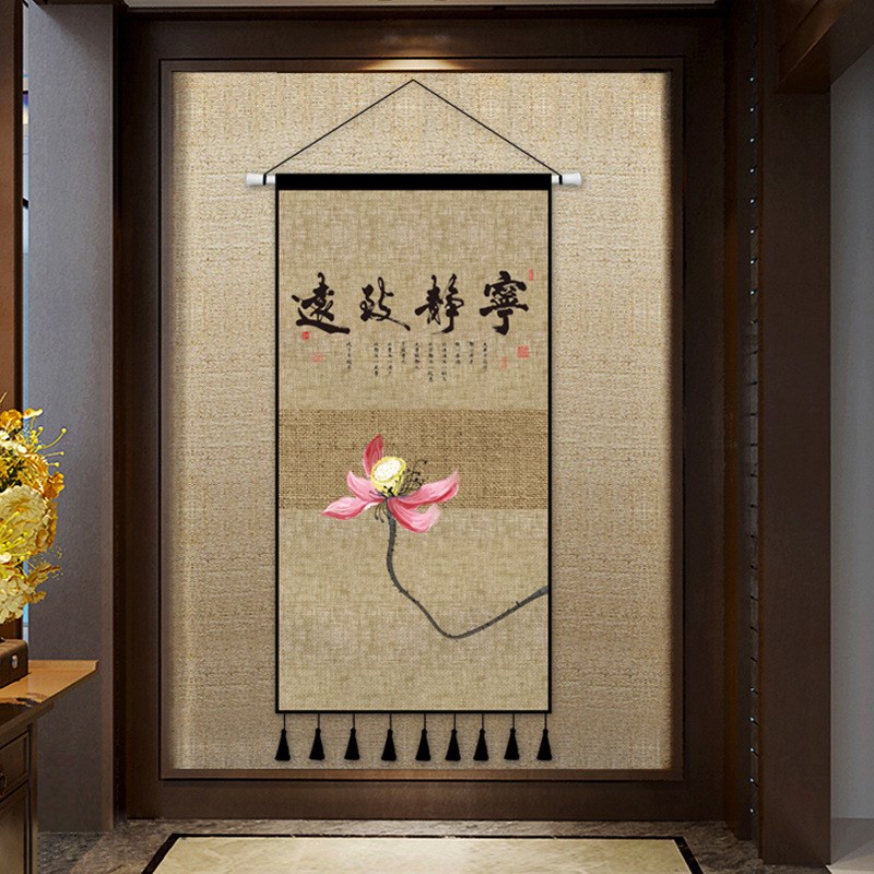 网红中式禅d意复古玄关墙布挂布客厅茶室背景布艺挂画装饰挂毯布图片