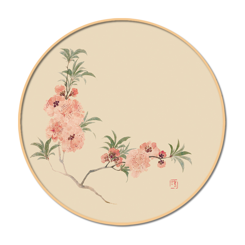 速发实木圆形框花卉m装饰画古典客厅卧室玄关过道壁画水墨画吃饭图片
