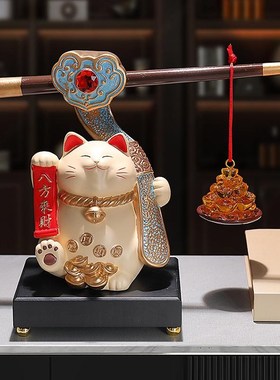 新中式招财猫搬迁新居装饰客厅摆件入户开业家用旺宅桌面创意个性