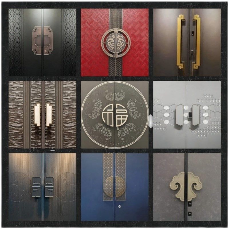 新中式仿古半圆形大门拉手玉石雕刻玻璃门实木门双开大门把手定制