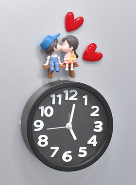 创意爱心情侣圆新款闹钟桔红色用时尚个性儿童冰箱贴钟表磁铁包邮