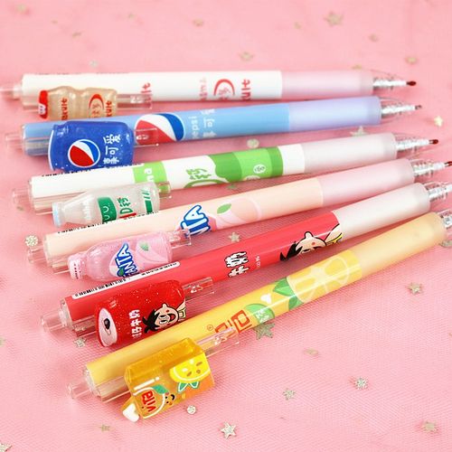 饮料贩卖机摩可檫可擦中性笔按动笔磨易擦笔少女心蓝色黑色碳素笔