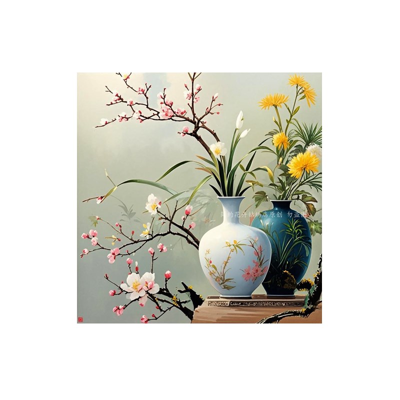 梅兰竹菊钻石画2025新款客厅高级感花瓶卧室5d贴钻十字绣简约花卉