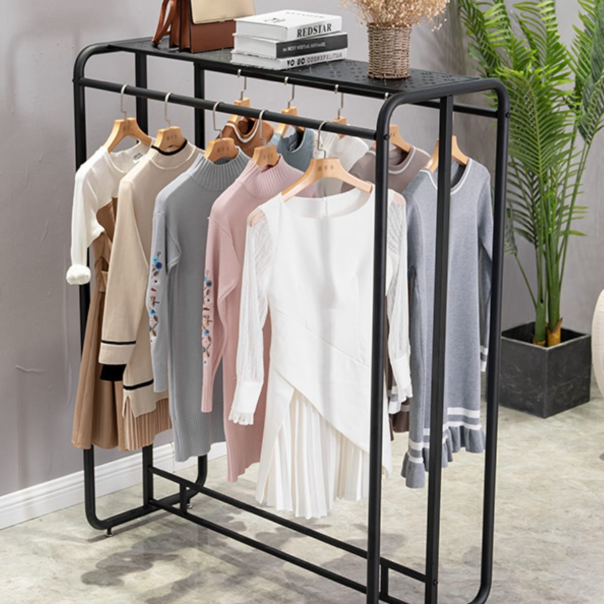 双排衣帽架可移动房间多功能式挂衣架子晒晾衣架落地卧室阳台简易