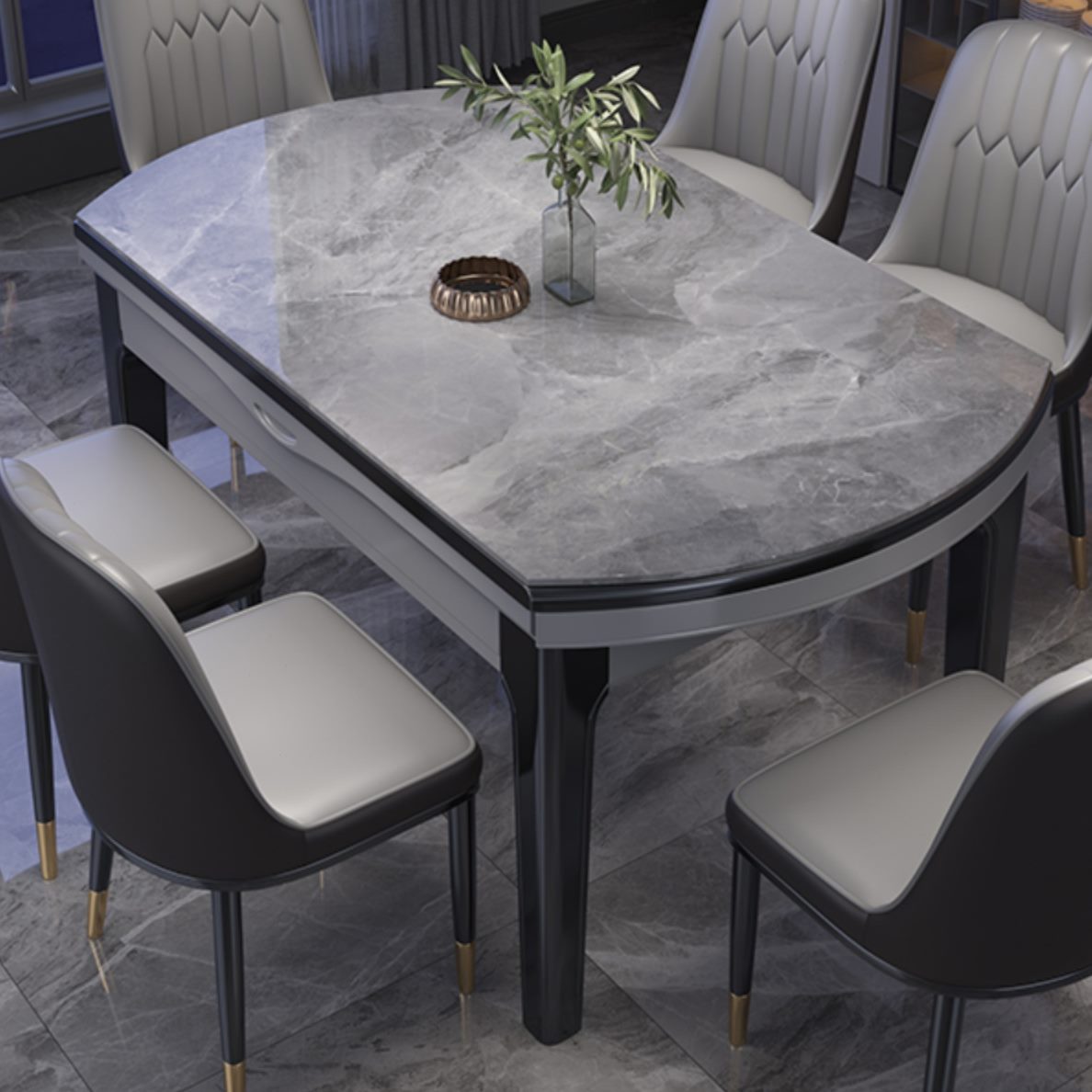 圆桌岩高端现代简约实木变伸缩轻奢新款可餐桌椅2023板多功能天然