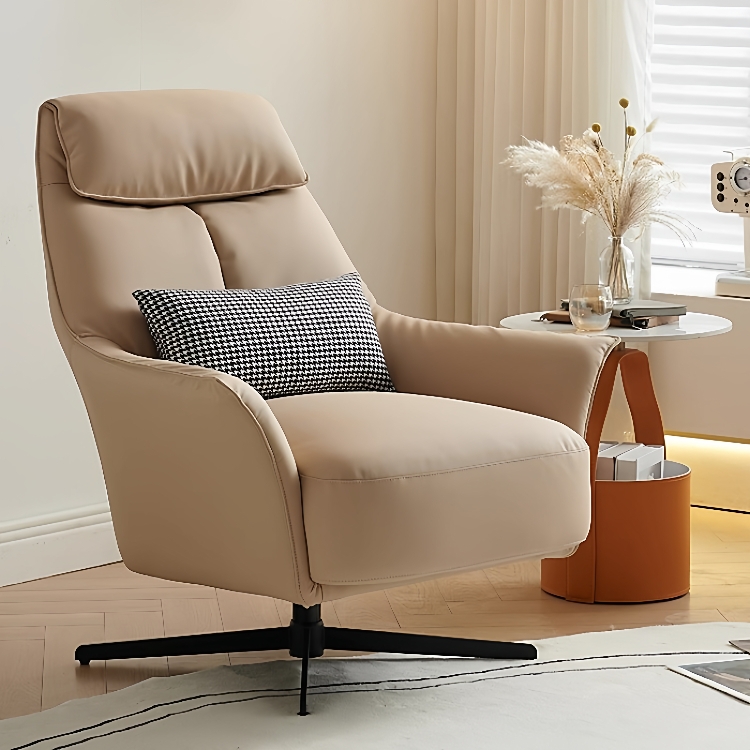 北欧单人沙发椅奶油风休闲躺椅客厅家用舒服极简真皮懒人旋转单椅