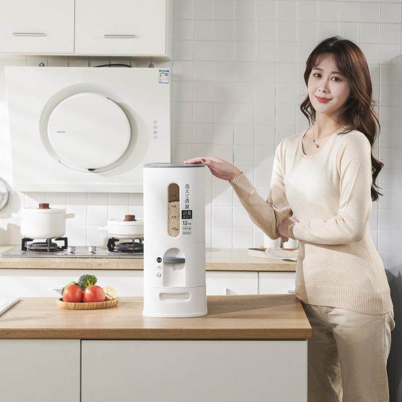 日式升级6KG创意按压式塑料米桶12kg计量米箱塑料储米桶