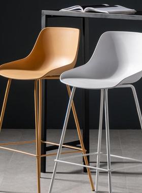现代简约靠背塑料高脚椅家用绿色铁艺吧台凳北欧吧凳奶茶店吧椅
