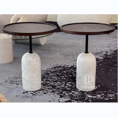 意式极简天然大理石底座实木桌面边几客厅沙发角几卧室床头茶几