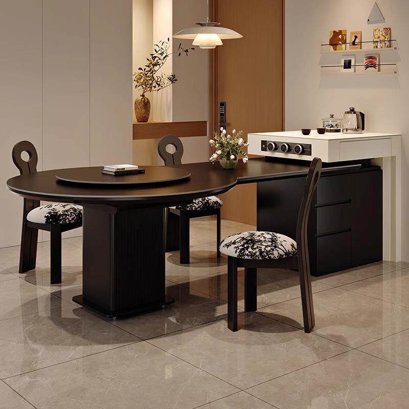 多功能可伸缩岛台餐桌一体可变圆桌现代家用客餐厅高端储物中岛台
