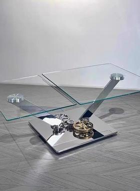 Astrolab北欧经典设计师不锈钢玻璃方形茶几意式旋转式机械茶几