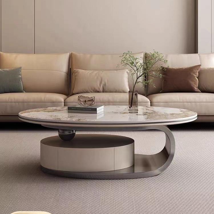 意式轻奢岩板茶几现代简约椭圆形组合带抽储物客厅家用创意电视柜