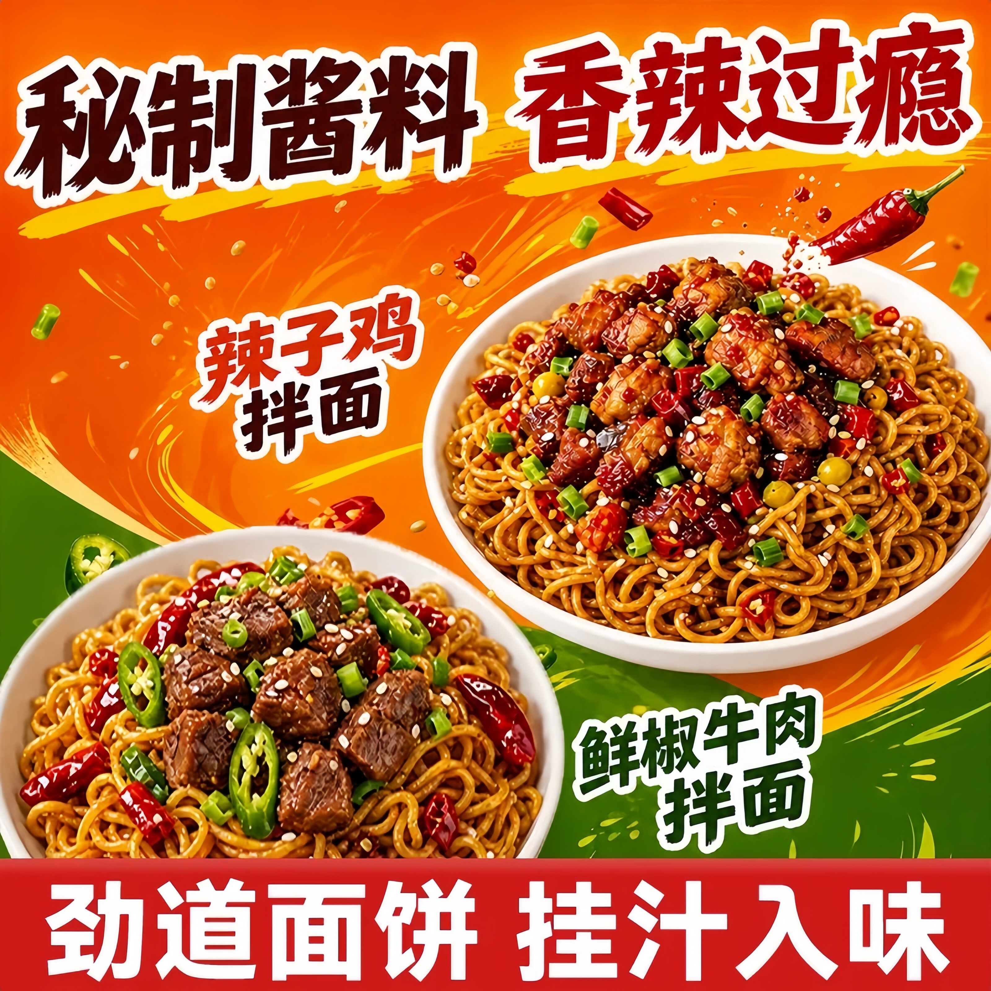 辣子鸡拌面速食方便面泡面宿舍吃袋装鲜椒牛肉椒麻拌面官方旗舰店