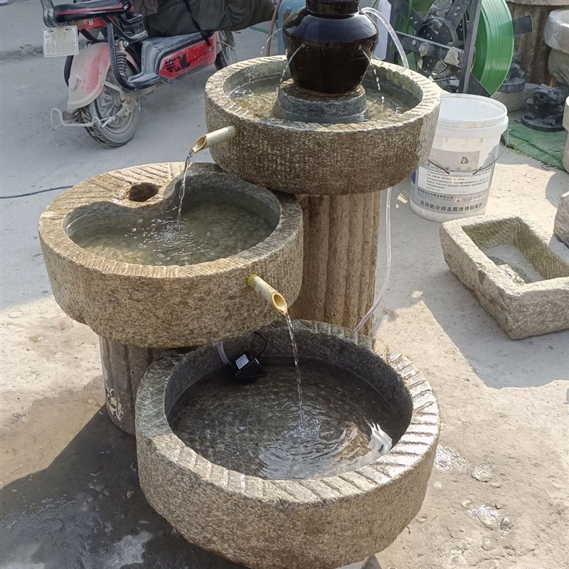 老旧石槽老石磨洗手盆流水摆件鱼缸石头花盆墩布池流水景观
