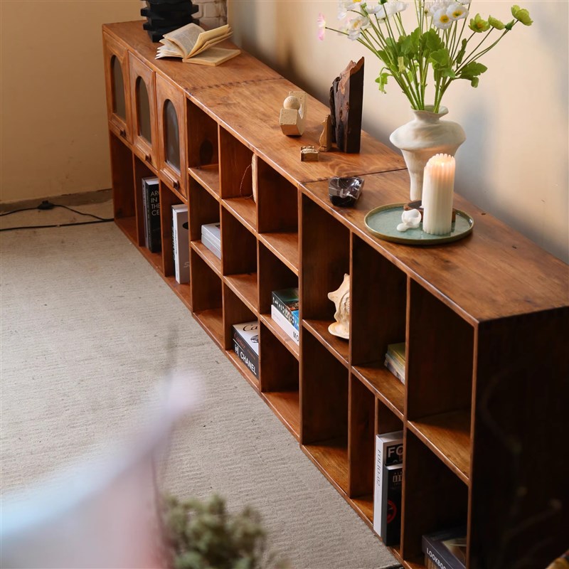 沐野家具 桤木模块柜 原木多宫格模块架书架置物架隔断柜储物柜
