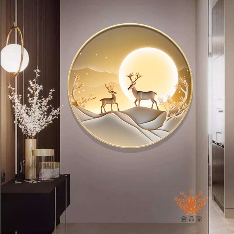 现代简约装饰画led氛围灯画玄关圆形挂画高级感整面发光卧室日出图片