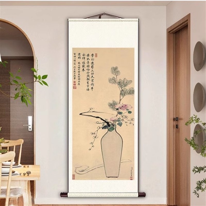 明清古画岁朝图中式卷轴挂画竖版餐厅书房装饰画玄关走廊过道壁画