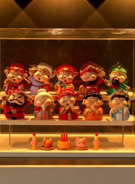 神仙财神展示盒家居客厅入户玄关供奉摆件套装装饰品乔迁开业礼品