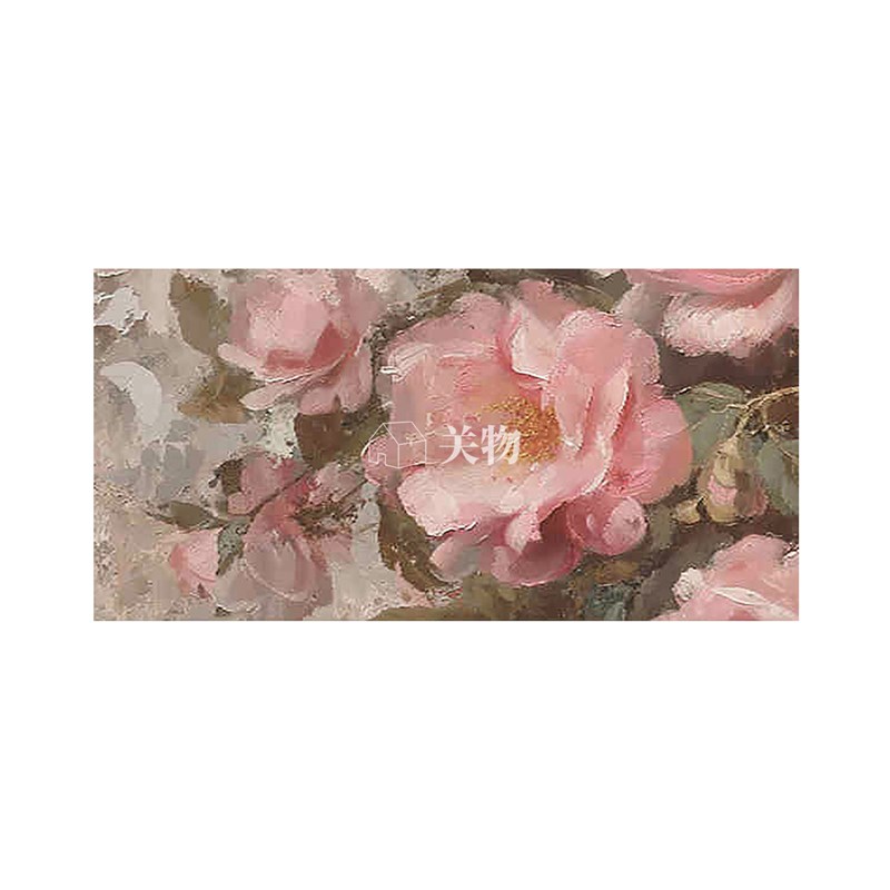 北欧风格粉色牡丹花图肌理纯手绘油画唯美客厅沙发背景墙装饰挂画图片