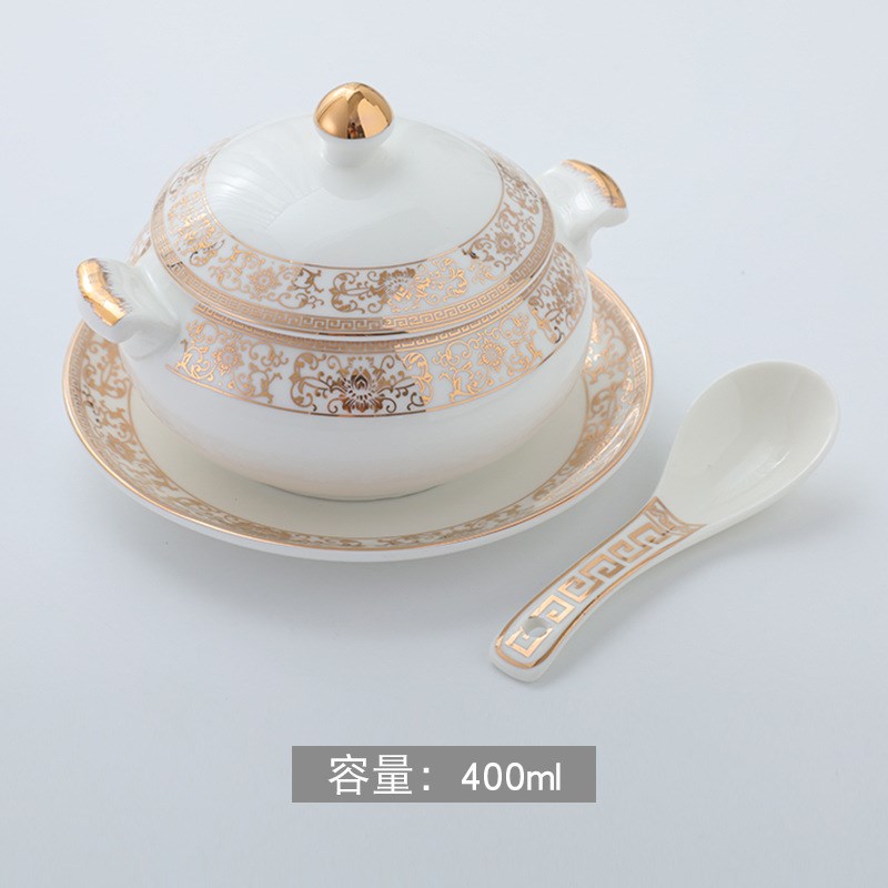 欧式带盖双耳燕窝鱼胶甜品隔水炖盅宫廷陶瓷汤盅煲蒸蛋麦片糖水碗
