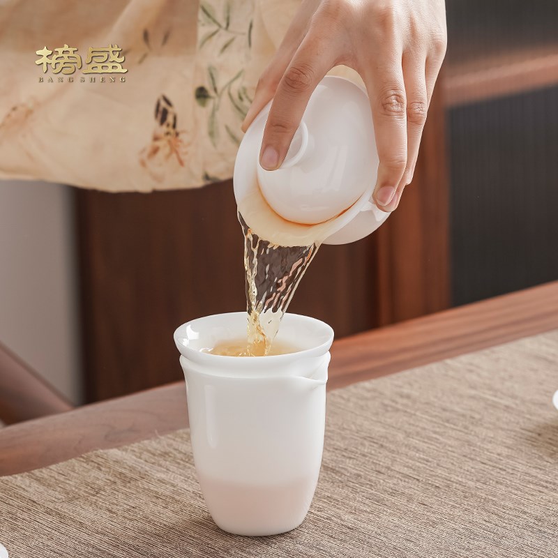 冰种玉瓷陶瓷茶杯主人杯品茗杯喝茶杯盖碗功夫茶具套装家用办公室