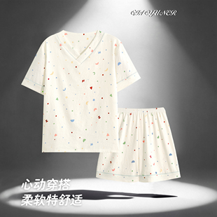睡衣女夏季 短裤 新款 甜美卡通短袖 睡衣女 云朵棉轻柔家居服套装 短袖