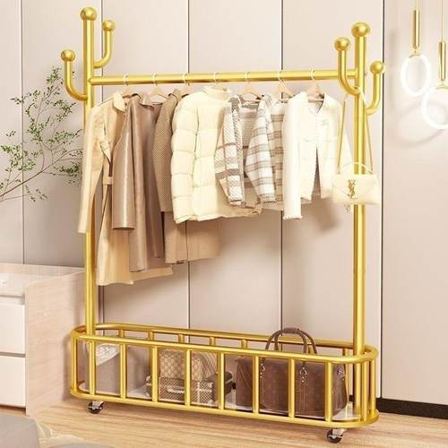 加粗加厚挂衣架落地立式晾衣架带轮家用网红客厅衣帽架卧室收纳架