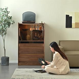 北美黑胡桃木斗柜现代简约樱桃木原木客厅餐厅多功能储物收纳斗柜