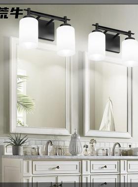 铁艺镜前灯卫生间美式卧室化妆间乳白色玻璃洗手台镜子壁灯