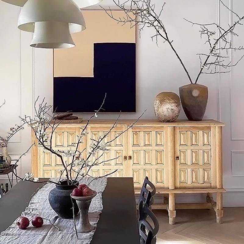 法式中古实木雕刻餐边柜美式储物玄关柜原木色复古做旧储藏电视柜