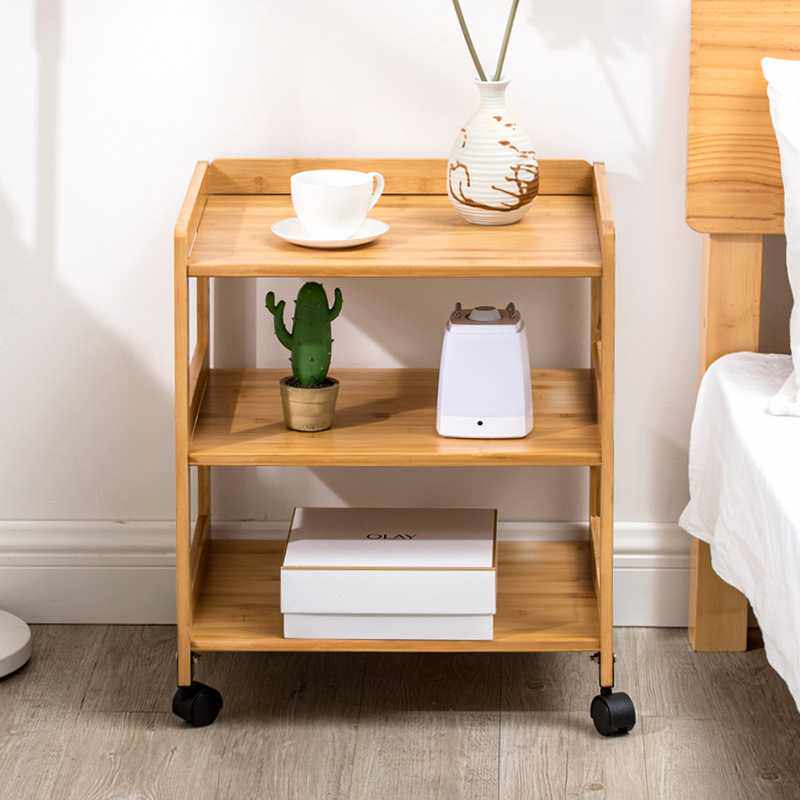 卧室小户型床头柜简约现代多层床边桌竹制简易实木收纳置物架家用