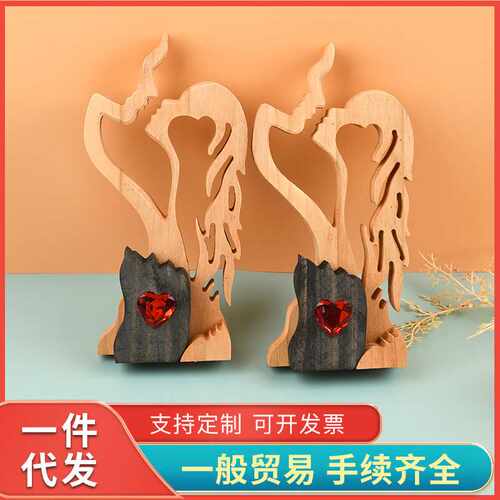 天使情侣木质万圣节仿真雕像小摆件工艺品人物家居福禄寿潮玩雕刻