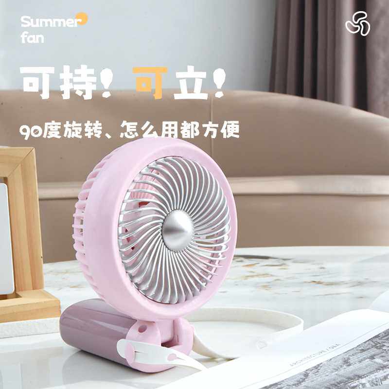 2025新款简约手持式折叠充电风扇硅胶挂绳可挂脖三档风力风扇图片