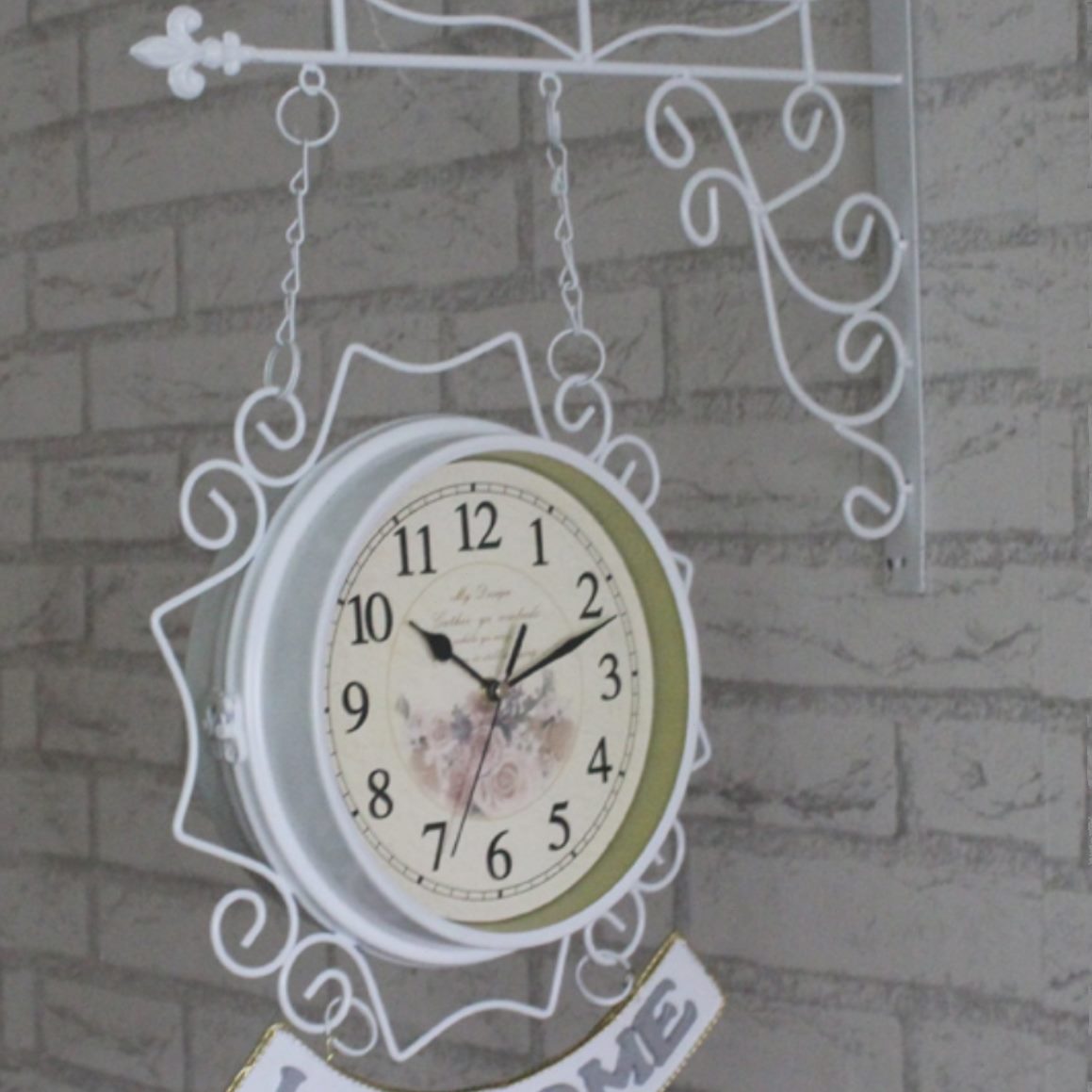 静音钟表两美式创意钟面双面挂钟铁艺现代简约大时钟钟欧式吊客厅