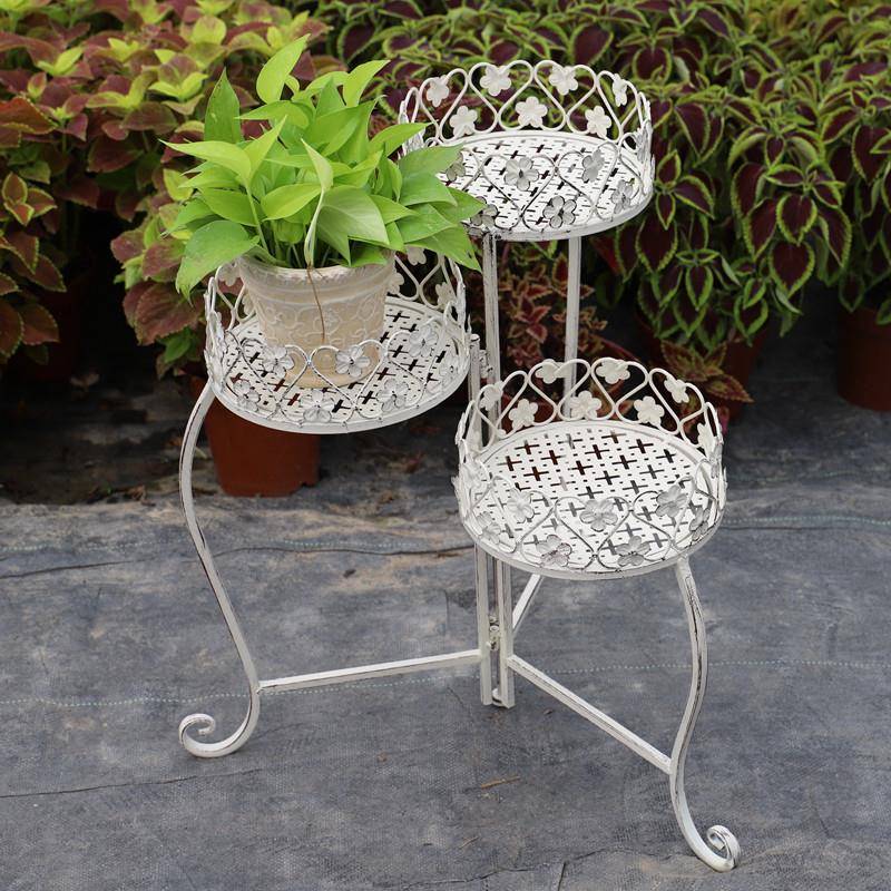 欧式铁艺三篮折叠可爱花架花盆架置物架落地式户外庭院花园展示