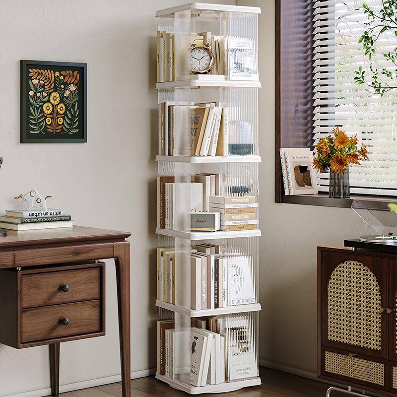 旋转书架置物架落地透明儿童书柜多层带轮移动绘本架客厅展示柜子