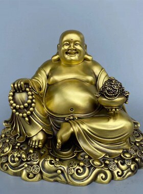 铜摆件聚宝盆笑佛大肚佛元宝佛家用供养客厅装饰品