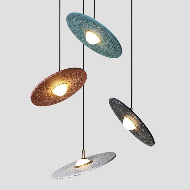 北欧现代极简吊灯水磨石圆盘灯创意餐厅吧台设计师水泥灯展厅灯具